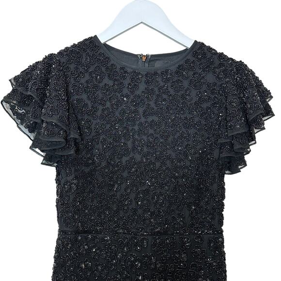 Mac Duggal Petite Embellished Cap Sleeve Fully Beaded Gown Black Women 2 NWOT - Picture 7 of 15